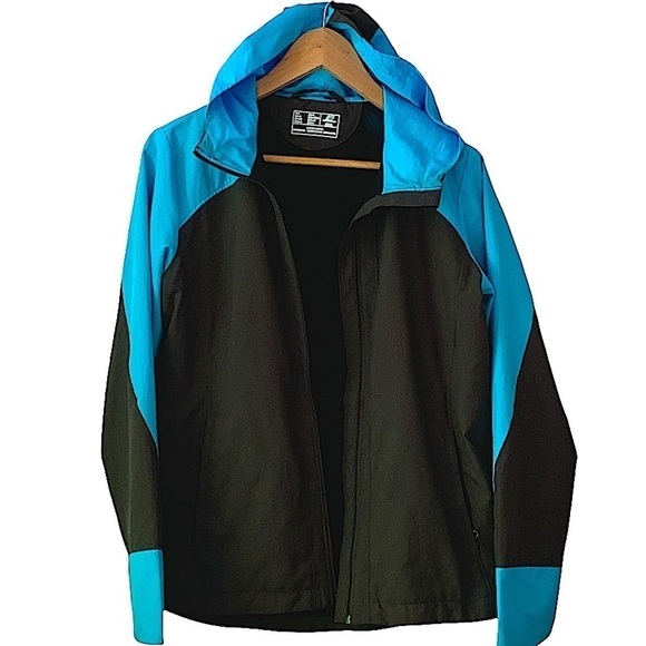 new Balance Women's Sequence Hood Jacket Black Blue Zip Windbreaker Top - Picture 5 of 13
